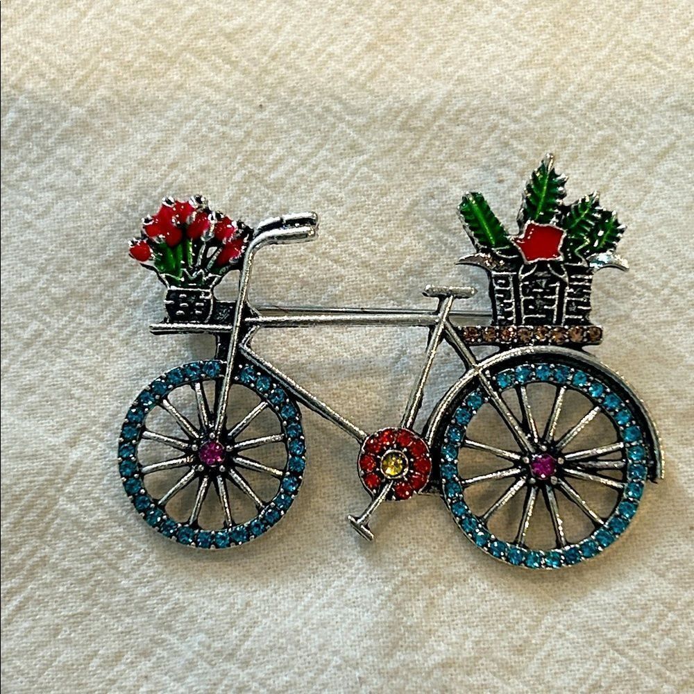 Colorful Bicycle Brooch with Rhinestones